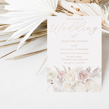 Rose Gold  Blush & Ivory Floral Wedding Foil Invitation by Nicheandnest at Zazzle