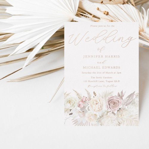 Rose Gold Blush  Ivory Floral Wedding Foil Invitation