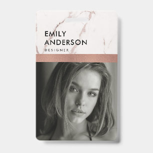 ROSE GOLD BLUSH MARBLE EMPLOYEE PHOTO BARCODE NAME BADGE