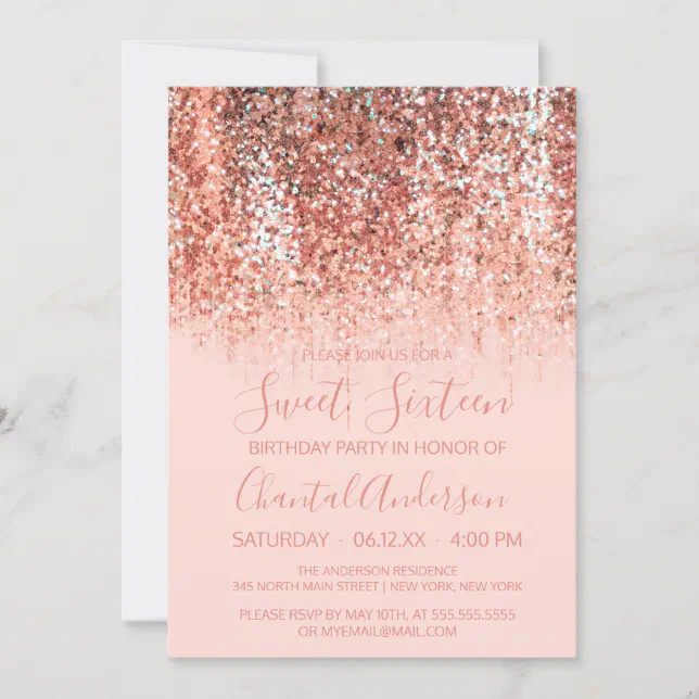 Rose Gold Blush Mermaid Glitter Gradient Sweet 16 Invitation | Zazzle