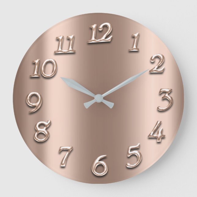 Rose Gold Blush Metal Skinny Ivory Arabian Numbers Large Clock (Front)