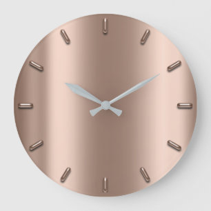 Rose Gold Blush Metal Skinny Silver Minimalism Large Clock