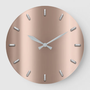 Rose Gold Blush Metallic White Silver Gray Minimal Large Clock