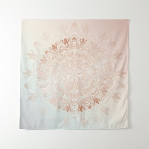 Rose Gold Blush Mint Floral Mandala Tapestry