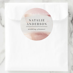 Rose Gold Blush Modern Feminine Small Business Classic Round Sticker