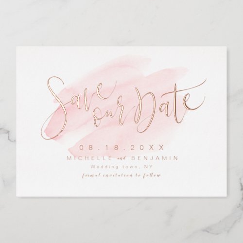 Rose Gold Blush Modern Simple Script Save The Date Foil Invitation