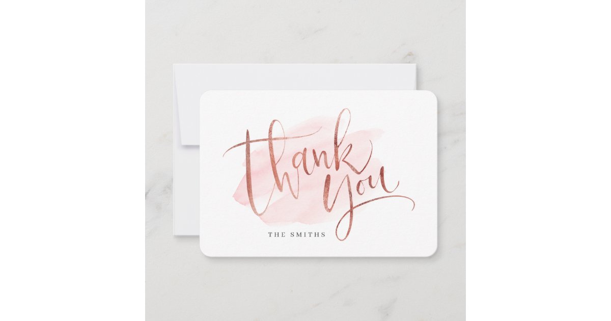 Rose Gold Blush Modern Simple Script Thank You Card | Zazzle