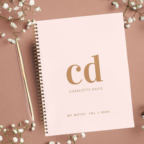Rose gold blush monogram initials elegant  notebook