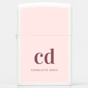 Rose gold blush monogram initials modern zippo lighter