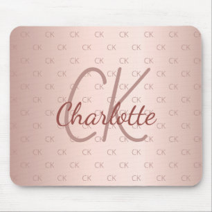 Rose gold blush monogram initials name elegant mouse pad