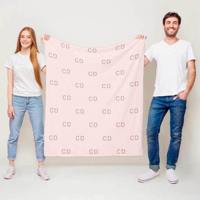 Rose gold blush monogram initials pattern fleece blanket (In Situ)