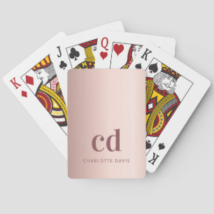 Rose gold blush monogram initials poker cards