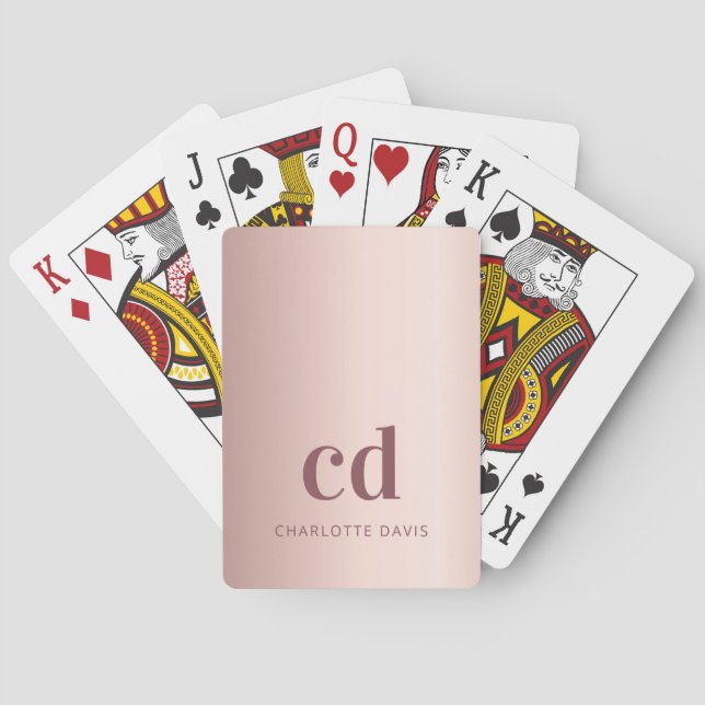 Rose gold blush monogram initials poker cards (Back)