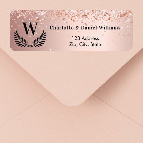 Rose gold blush monogram return address label