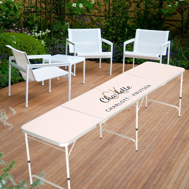 Rose gold blush name monogram initials script beer pong table (Creator Uploaded)