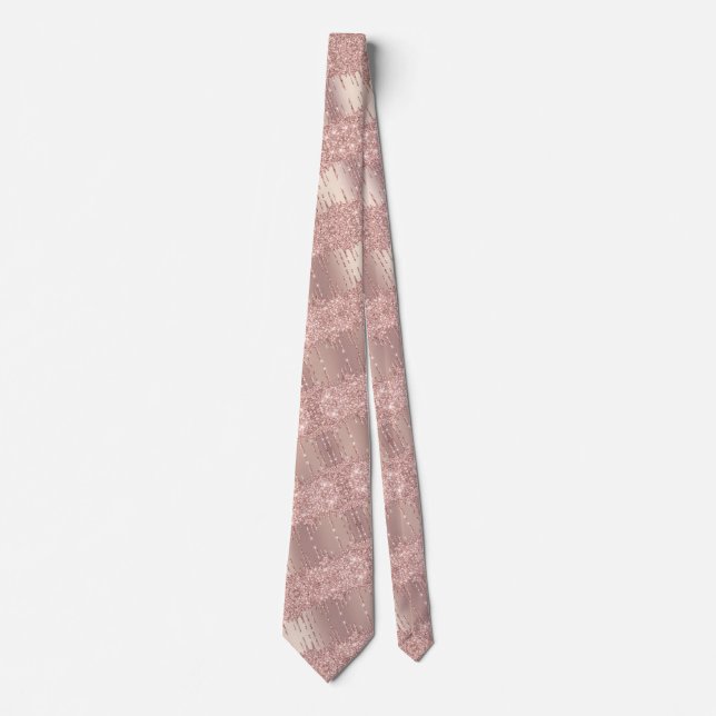 Rose Gold Blush Neck Tie Glitter Sparkle Drips (Front)