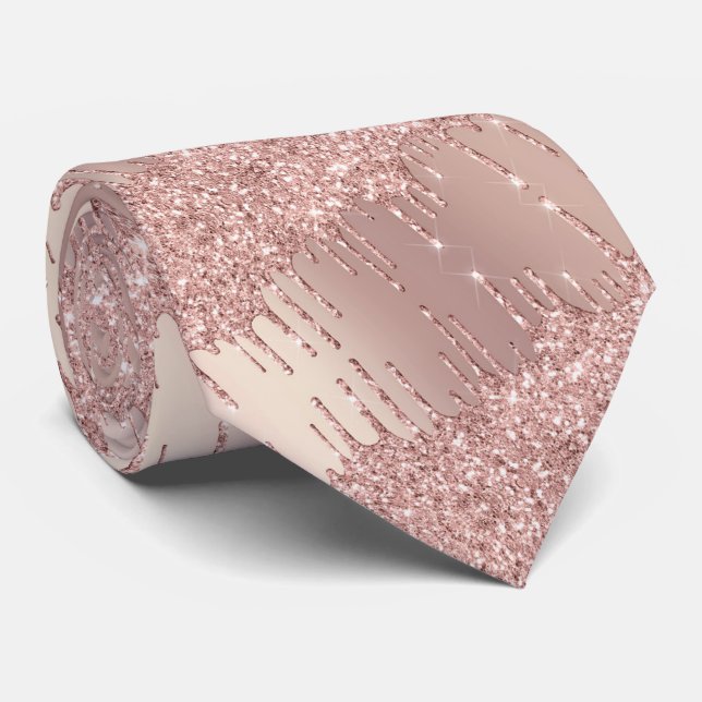Rose Gold Blush Neck Tie Glitter Sparkle Drips (Rolled)