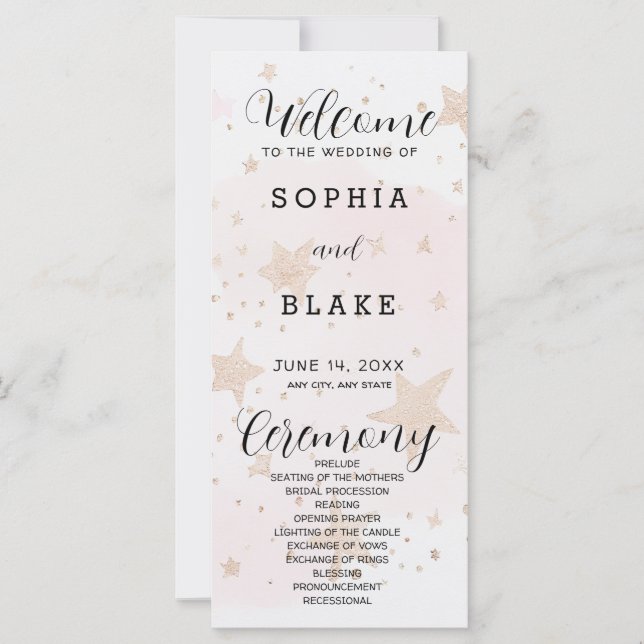 Rose Gold, Blush & Off White Stars Wedding Program (Front)