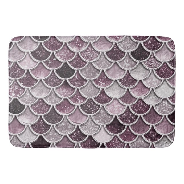 Rose Gold Blush Ombre Glitter Mermaid Scales Bathroom Mat (Front)
