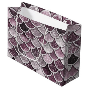 Rose Gold Blush Ombre Glitter Mermaid Scales Large Gift Bag