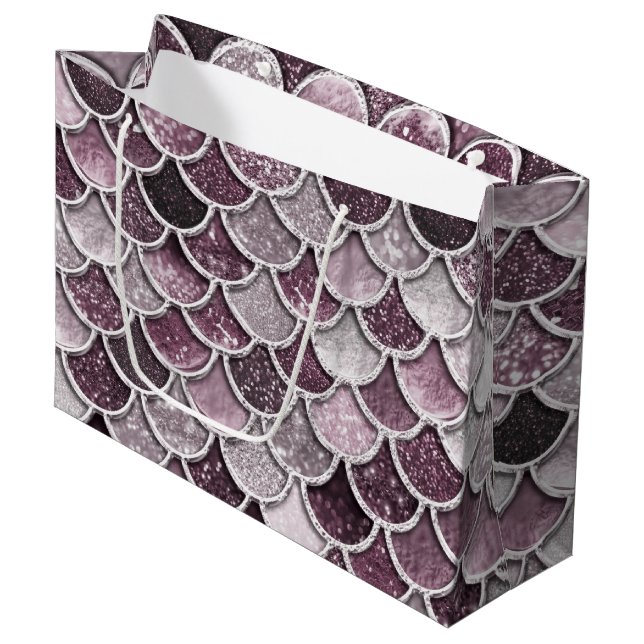 Rose Gold Blush Ombre Glitter Mermaid Scales Large Gift Bag (Front Angled)