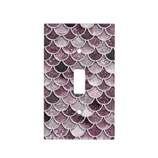 Rose Gold Blush Ombre Glitter Mermaid Scales Light Switch Cover (Front)