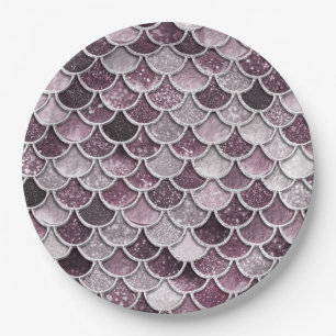 Rose Gold Blush Ombre Glitter Mermaid Scales Paper Plates