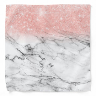 Rose Gold Blush Ombre Glitter on Trendy Marble Bandana