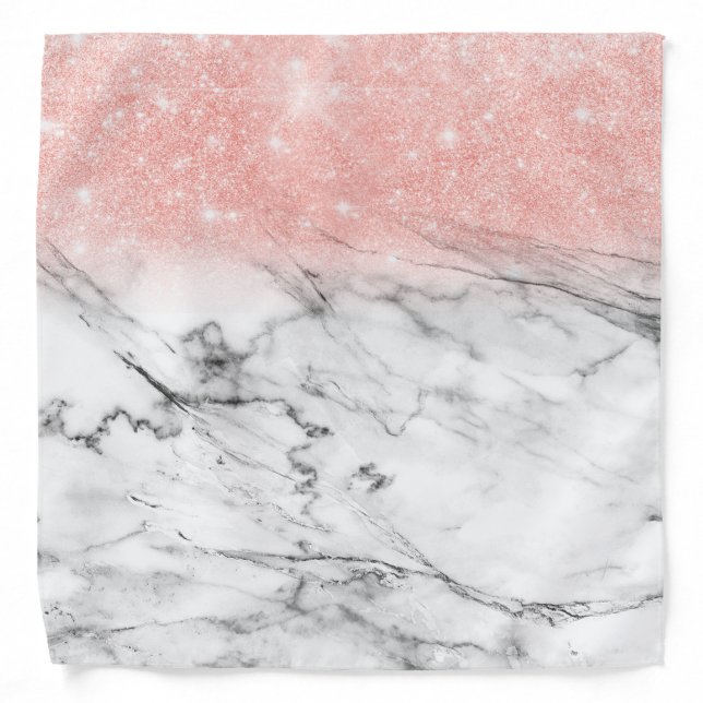 Rose Gold Blush Ombre Glitter on Trendy Marble Bandana (Front)