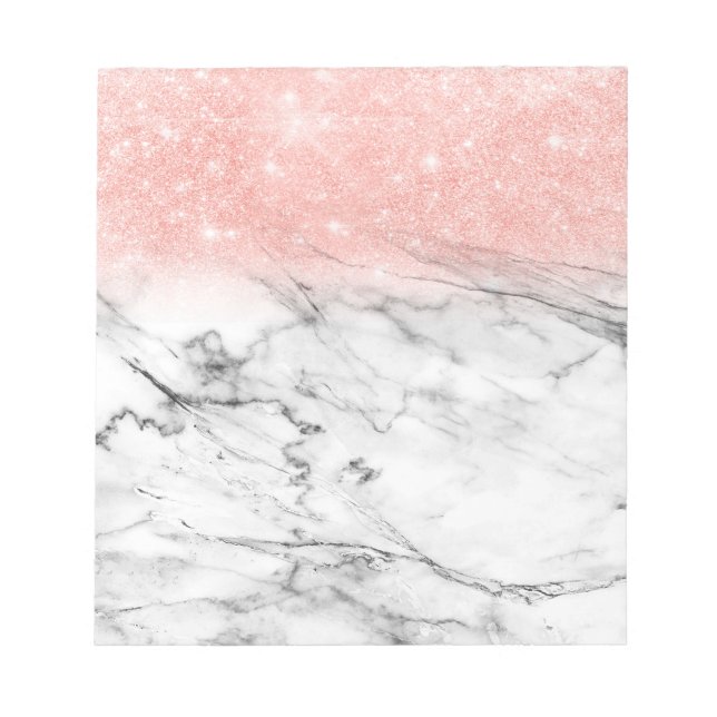 Rose Gold Blush Ombre Glitter on Trendy Marble Notepad (Front)