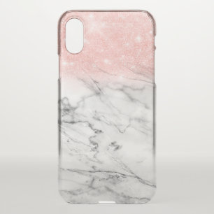 Rose Gold Blush Ombre Glitter on Trendy Marble iPhone X Case