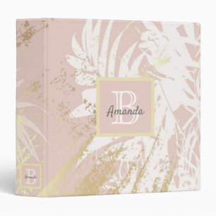 Rose gold blush palm leaves monogram 3 ring binder
