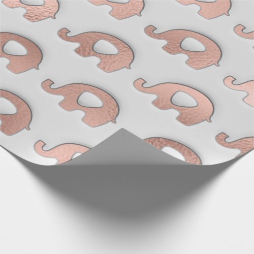 Rose Gold Blush  Pastel Gray  Grey 3D Elephants Wrapping Paper