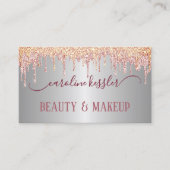 Rose Gold Blush Peach Pink Sparkles Drip Silver Business Card (Front)