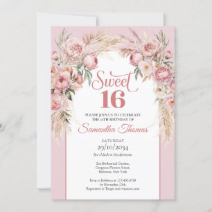 Rose gold blush peonies pampas boho arch sage invitation