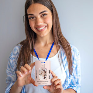 Rose gold blush photo business employee badge