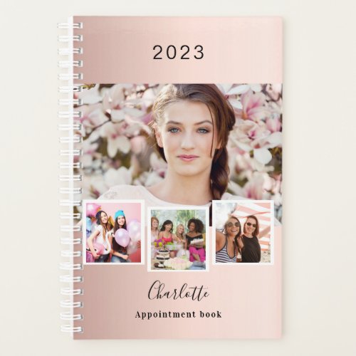 Rose gold blush photo collage appointments 2024 planner