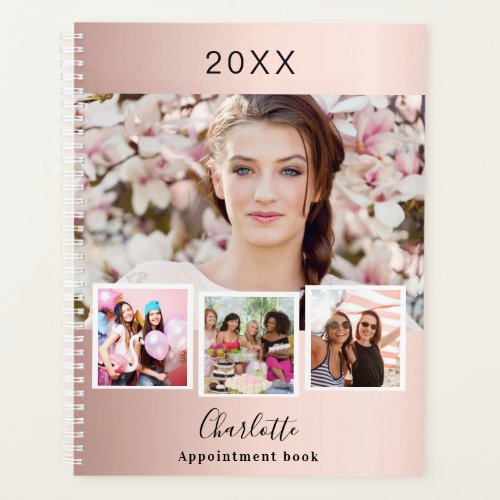 Rose gold blush photo collage appointments 2024 planner