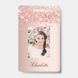 Rose gold blush photo name badge