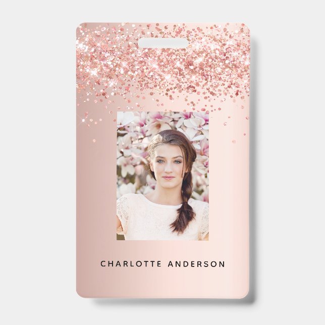 Rose gold blush photo name badge (Front)