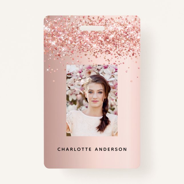 Rose gold blush photo name badge (Front)