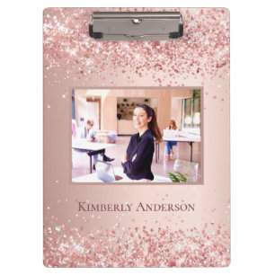 Rose gold blush photo name clipboard