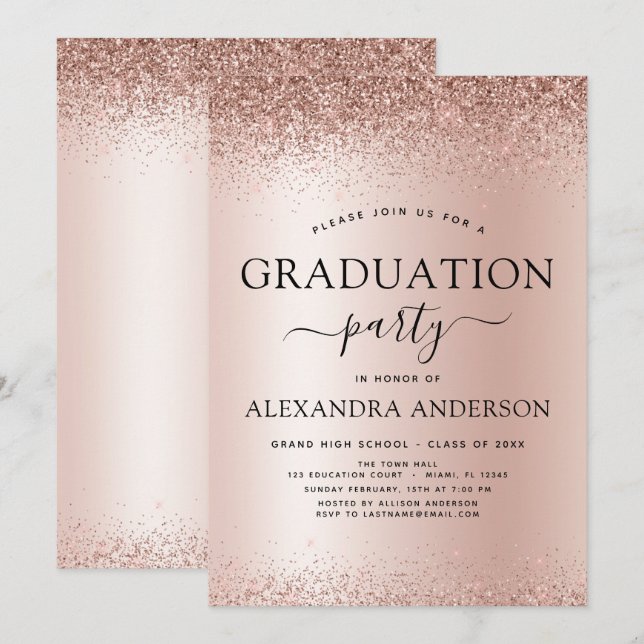 Rose Gold Blush Pink 2023 Graduation Party Glitter Invitation (Front/Back)
