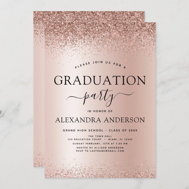 Rose Gold Blush Pink 2023 Graduation Party Glitter Invitation (Front/Back)