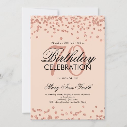 Rose Gold Blush Pink 70 Birthday Glitter Confetti Invitation