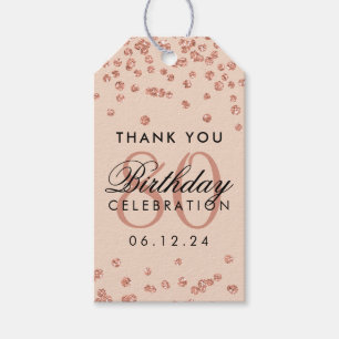 Rose Gold Blush Pink 80 Birthday Thank You Glitter Gift Tags