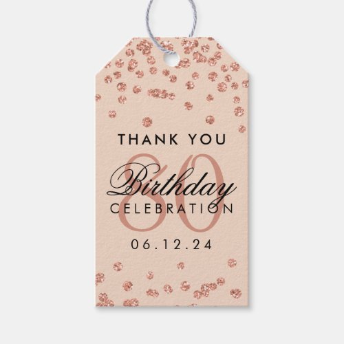 Rose Gold Blush Pink 80 Birthday Thank You Glitter Gift Tags