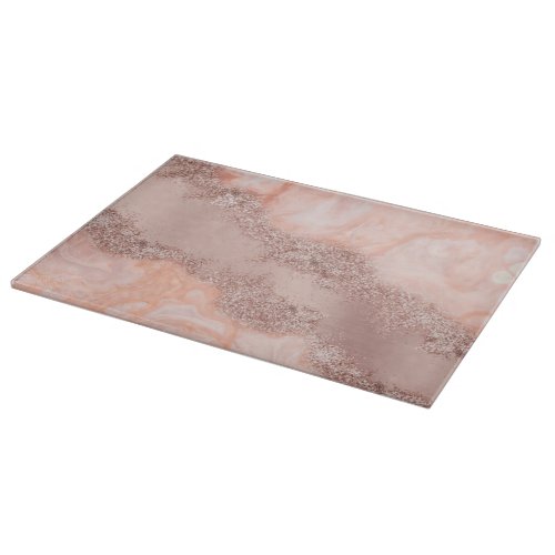 Rose Gold Blush Pink Agate Geode Glitter  Cutting Board