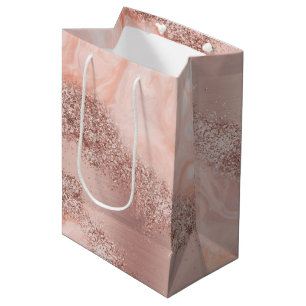 Rose Gold Blush Pink Agate Geode Glitter Medium Gift Bag