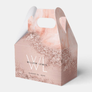 Rose Gold Blush Pink Agate Geode Glitter Monogram Favor Boxes